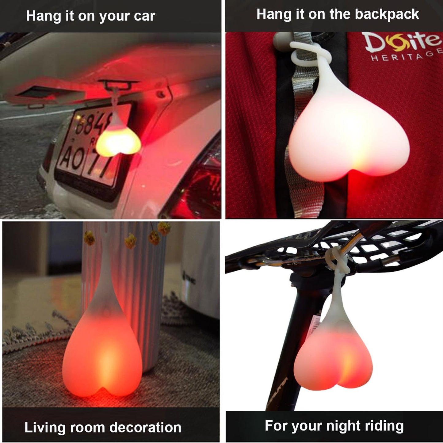 AaiLucky Bike Reflectors & LED Bike Tail Light, Funny Heart Shape Bicycle Rear Light for Night Riding, Cute Bicycle Accessory for Adults & Kids, Waterproof Bright Warning Taillight, 3 Lighting Mode