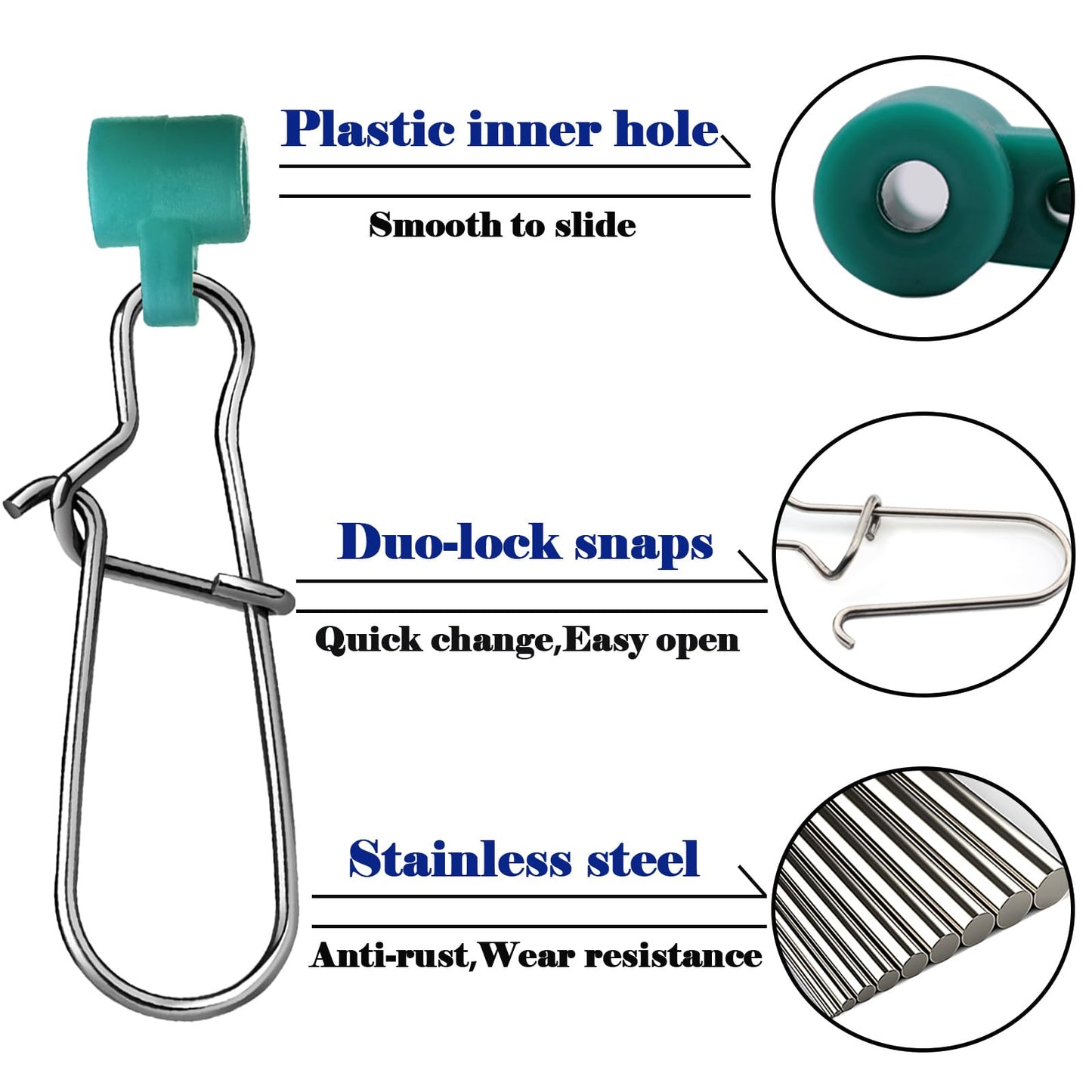 FishTrip Sinker Slides for Fishing Rigs - 25pcs Duo Lock Snaps for Fishing Line Heavy Duty Weights Sinkers Saltwater Connector Accessories