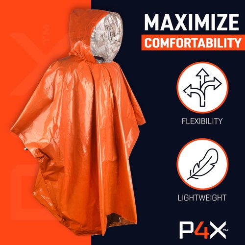 SAFE OTG Emergency Rain Poncho & Sleeping Bag Set of 2 Orange Thermal Mylar Space Blanket Sack Survival Kit for Car Activities Hiking Camping Gear Equipment