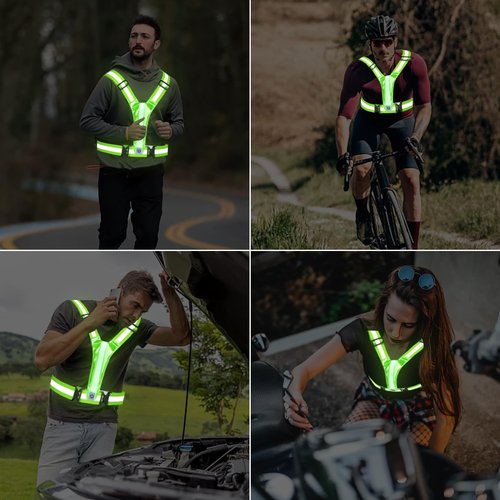 AXsinr LED Reflective Vest Running Gear, Light Up Vest for Night,High Visibility Running Vest for Biking,USB Rechargeable Adjustable Safety Gear, Green