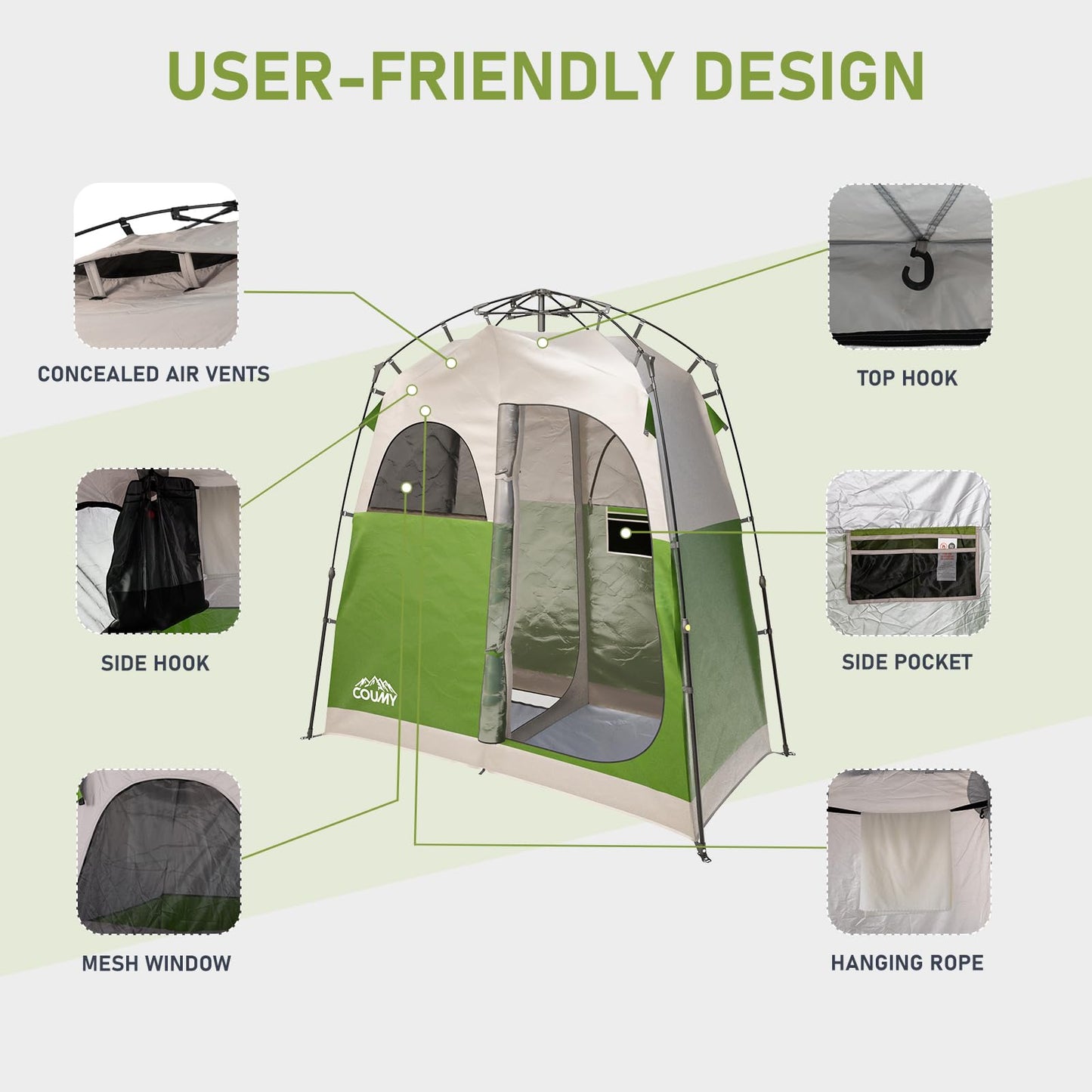 Coumy 2 Rooms Instant Pop-up Camping Shower Tent Privacy Shelter,Portable Outdoor Shower,Changing Room,Sun Shelter for Camping,Beach Hiking,and Fishing