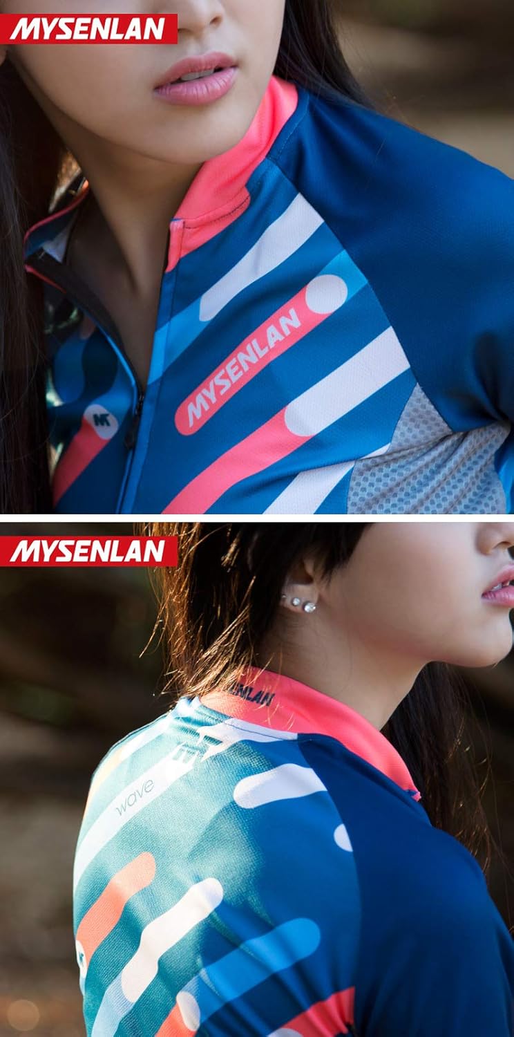 Mysenlan Women's Cycling Long Sleeve Breathable Jersey Set 3D Padded Long Pants Bike Shirt Bicycle Tights Clothing