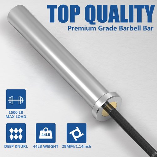 EVERYMATE 7ft Powerlifting Bar Multifunction 20KG Weight Bar Weightlifting Powerlifting 29mm Diameter 1500 lbs Weight Capacity Solid Hard Chrome Olympic Barbell Blacksilver