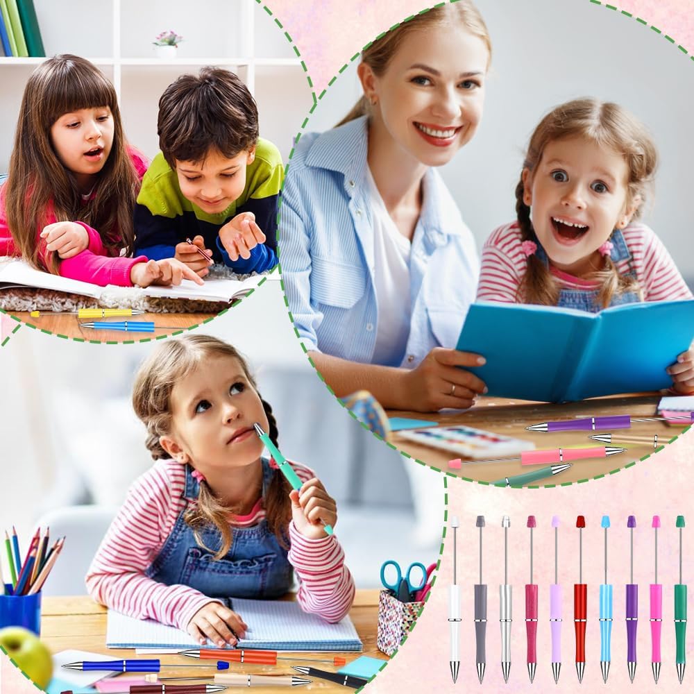 150 Pcs DIY Beadable Pen Kit Multicolor Bulk Ballpoint DIY Crafting Pens with 8 Colors Refills & Bags for Students Teens Teachers School Office Accessories Supplies