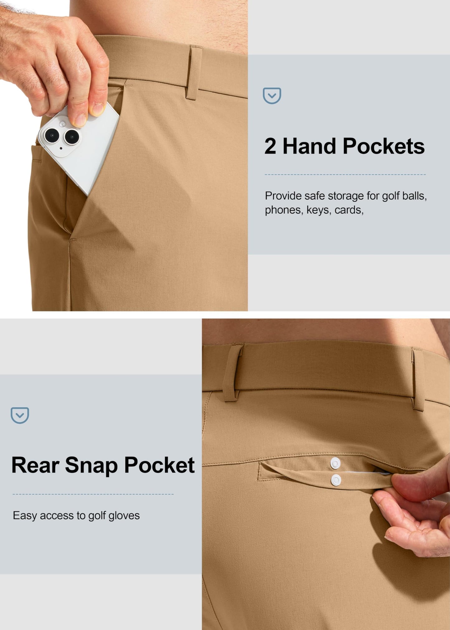 Pudolla Men's Golf Pants Work Dress Comfy Pants Casual Slacks Trousers with Pockets(Dark Khaki 42Wx30L)