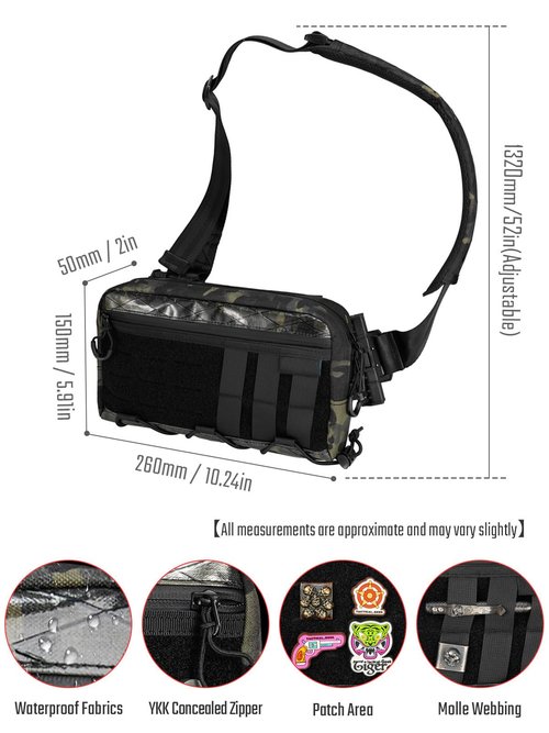TACTICAL_GEEK Cache L3 Black Camo Crossbody Shoulder Bag, Men Multipurpose Sling Bag, Chest Backpack Casual Shoulder for Daily Carry