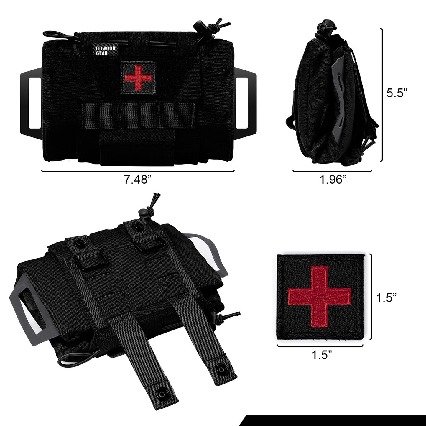 FEIWOOD GEAR Tactical IFAK Pouch,Medical Pouch,IFAK Tear Away Pouch,First Aid Kit Two-Piece System Medical Pouches Emergency Survival Bag for Outdoor Travel Hiking