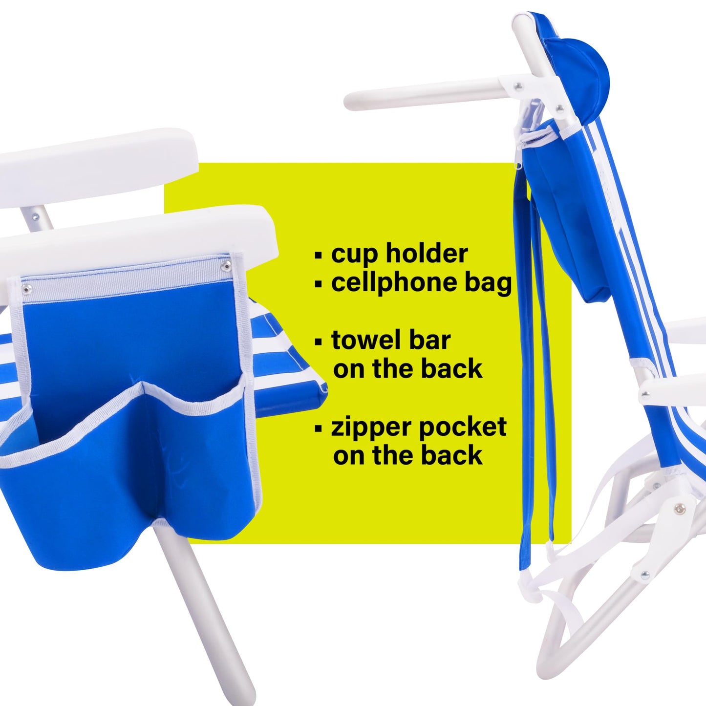 Luxury Sturdy Extra Comfort Backpack Beach Chair/Bundle of 2 Units (Blue White Stripes)