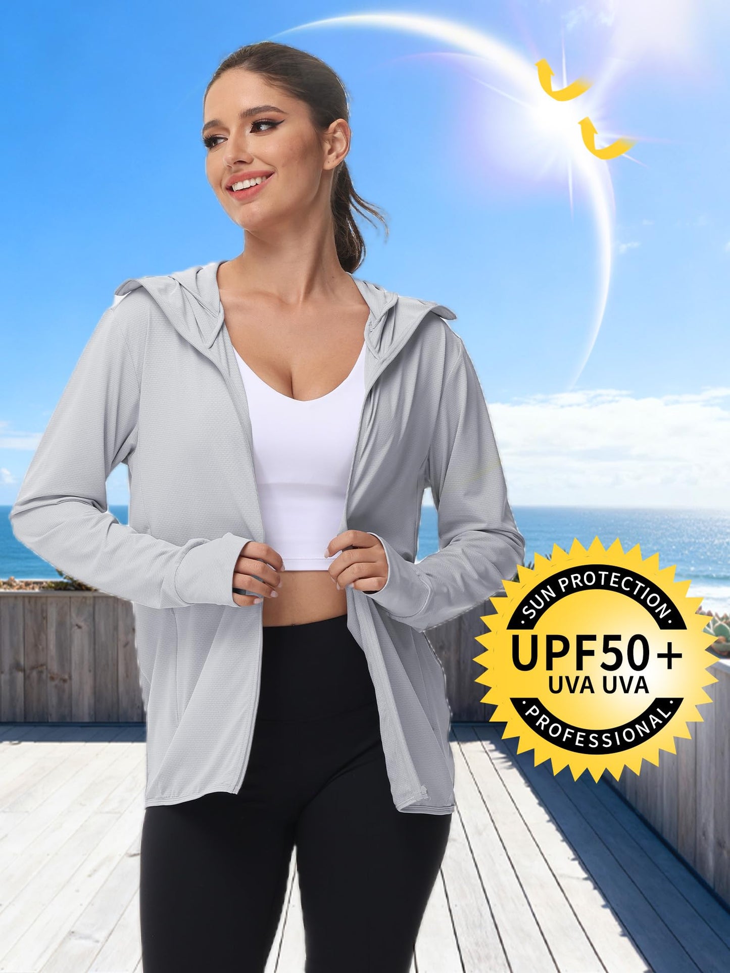 ArmoTex Women's UPF 50+ Lightweight Athletic Hoodie Jacket Full Zip Long Sleeve Shirts Hiking Running Outdoor Pockets