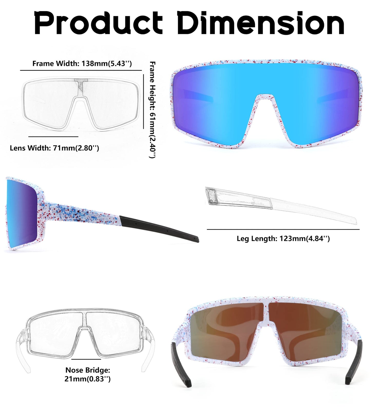 FEISEDY Sports Sunglasses, Polarized Oversized Shield for Women Men Youth, Baseball Cycling Running Outdoor Visor B2988