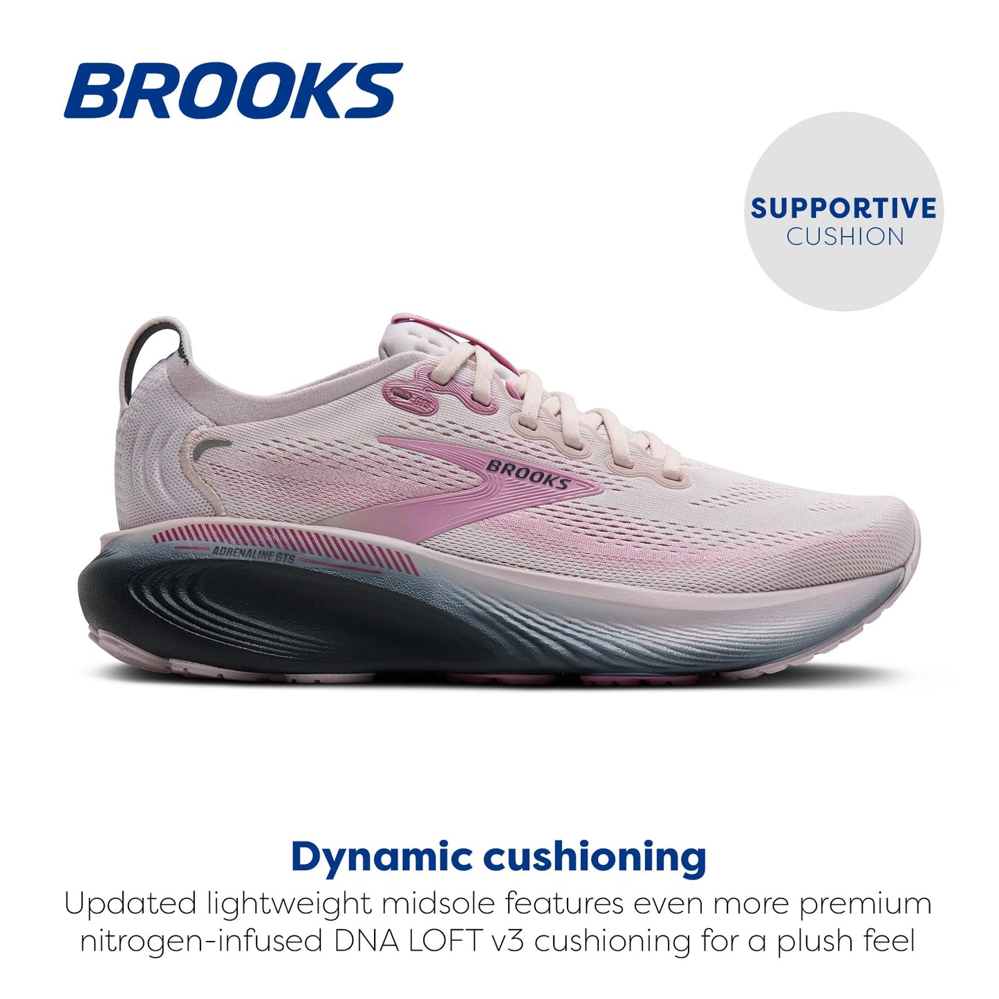 Brooks Women’s Adrenaline GTS 25 Supportive Running & Walking Shoe - Mauve/Ebony/Pink - 8.5 Medium