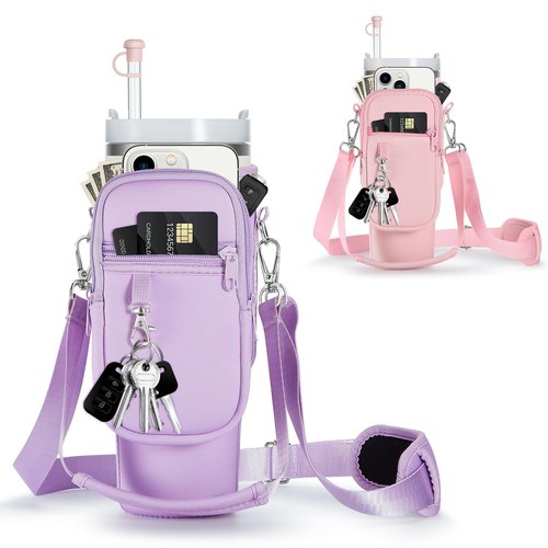 linmaya Carrier Bag with Phone Pocket and 2 Adjustbale Straps for Stanley 40oz Tumbler（Purple+Pink）
