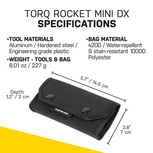 Topeak Torq Rocket Mini DX - 1-6Nm Adjustable Torque Wrench with Ratcheting Head and Multi-Tool Set