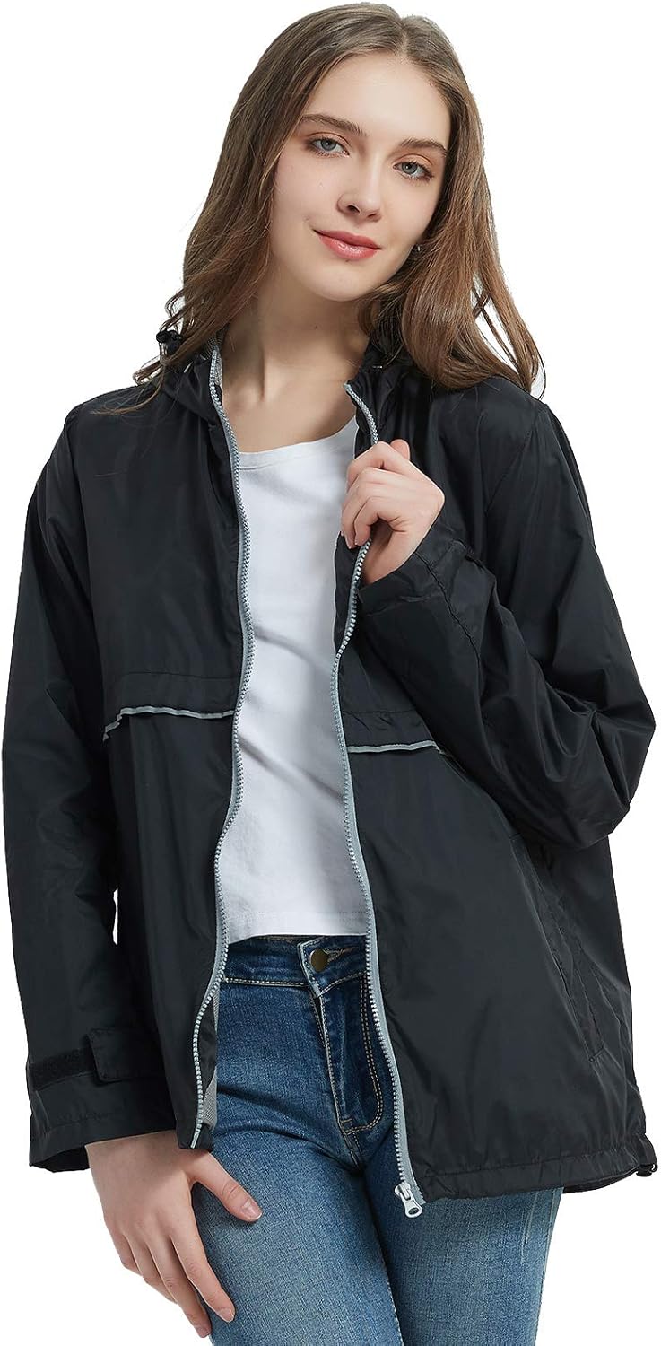SUNDAY ROSE Women Rain Jacket Lightweight Waterproof Raincoat Hooded Windbreaker