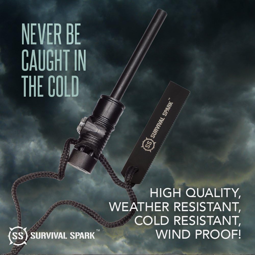 Fire Starter Kit with Magnesium Ferro Rod, Compass & Whistle - Survival Tool for Camping & Hiking