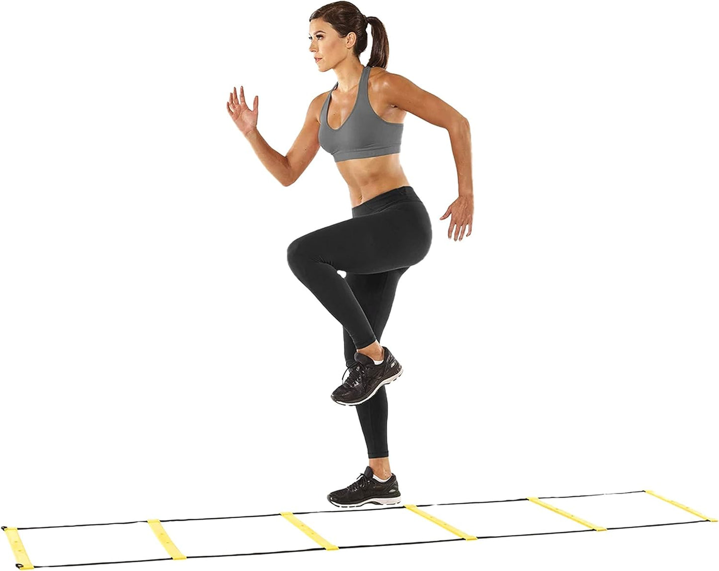 Speed and Agility Ladder Training Equipment Yellow 12 Rung Ladder Free Carrying Bag + 10 Speed Cones (5 Orange + 5 Yellow) + 4 Pegs & D-Rings Soccer Football