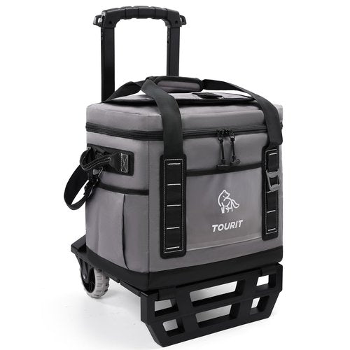 TOURIT Portable 50-Can Collapsible Rolling Soft Cooler with 29L Space & Reinforced All-Terrain Cart with Wheels Easy Transportation, Large Leakproof Travel Beach Ice Chest for Grocery Shopping