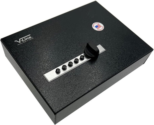 V-Line Compact Keyless Gun Safe, CA DOJ Certified Portable Quick Access Pistol Safe for a Handgun and Ammo. Mechanical Lock. Great for Single Handgun When Traveling.