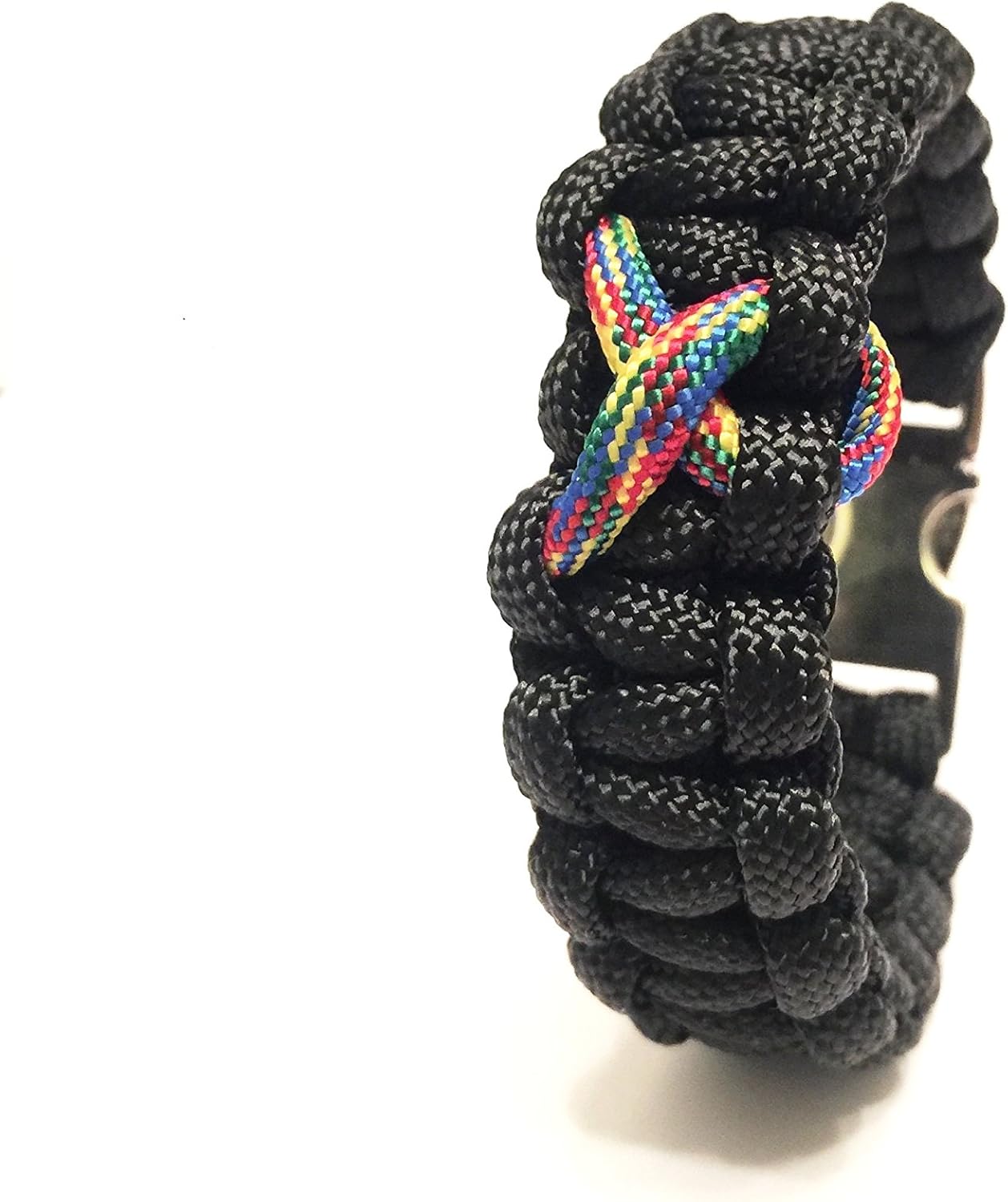 Autism Awareness Ribbon Fitted Black Paracord Jewelry Bracelet