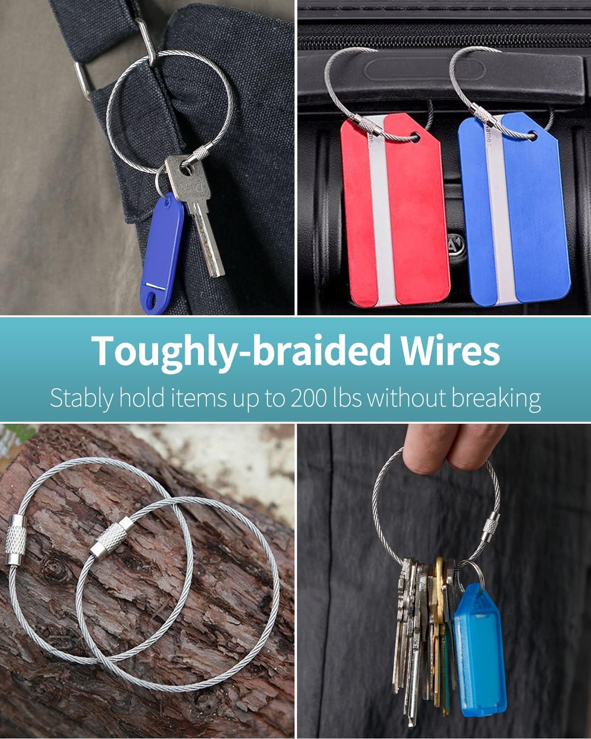 Pawfly 6 Inch Wire Keychain Cable Large Stainless Steel Key Ring Loop for Outdoor Hiking Connectable Luggage Tag Keeper
