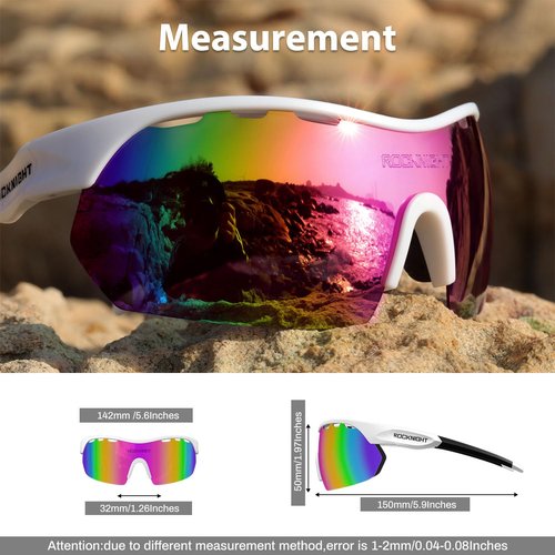 ROCKNIGHT Cycling Glasses Sports HD Polarized Sunglasses UV Protection Outdoor Pink Mirror Sunglasses for Women White Frame