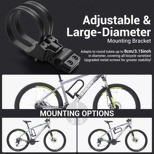 Sportneer Bike Lock: Heavy Duty Bike U Lock with 6ft Security Steel Cable - 18mm Shackle Bicycle U-Locks with Keys and Sturdy Mounting Bracket for Road Mountain Bike Bicycle, Size 11.5''x6.25''