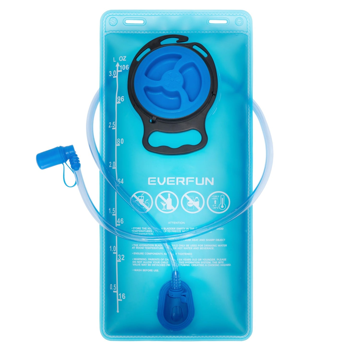 EVERFUN Hydration Bladder 3L 100oz Water Reservoir for Hiking Backpack, Leak Proof Water Bladder with Detachable Hose & High Flow Bite Valve, Water Pouch for Cycling, Running