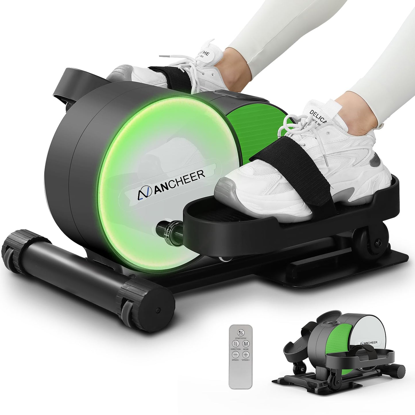 ANCHEER Under Desk Elliptical, Leg Exerciser While Sitting for Seniors with Remote Control, Display Monitor, Electric Seated Pedal Exerciser for Home, Ellipse Leg Exerciser as Seen on TV(Green)