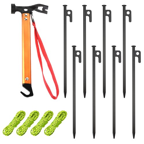 RIY Tent Stakes,8Pcs Heavy Duty 12Inch Steel Tent Stakes with 12 Inch Camping Hammer
