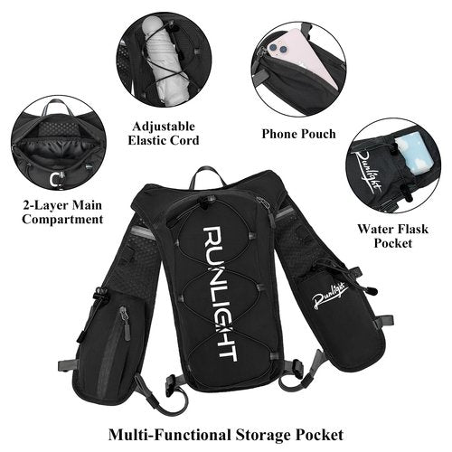 Runlight Running Vest for Women Men,Adjustable Chest Straps Running Hydration Vest with 1.5L Water Bladder,Lightweight Breathable Reflective Running Vest for Trail Running Hiking Black