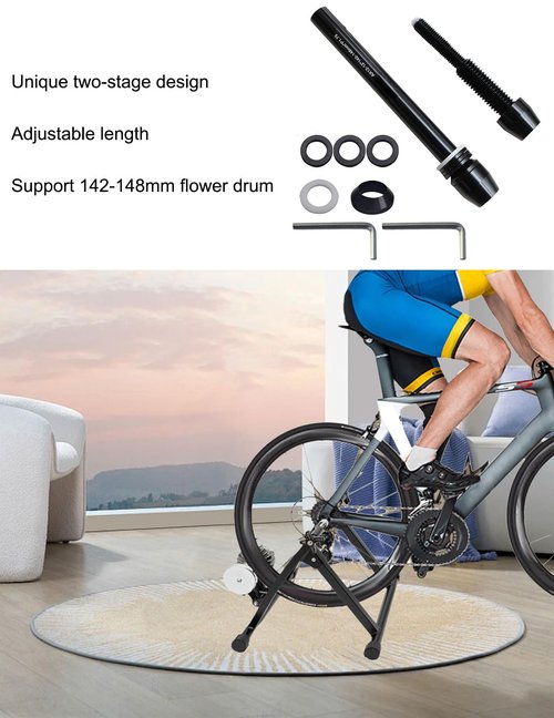 ZLXHDL Bike Resistance Trainer Accessories, M12 x P1.75, Thru Axles for Bike Trainers Length 142mm to 148mm Boost, for M12x142 to M12x148mm Hub, Aluminum Alloy High Strength