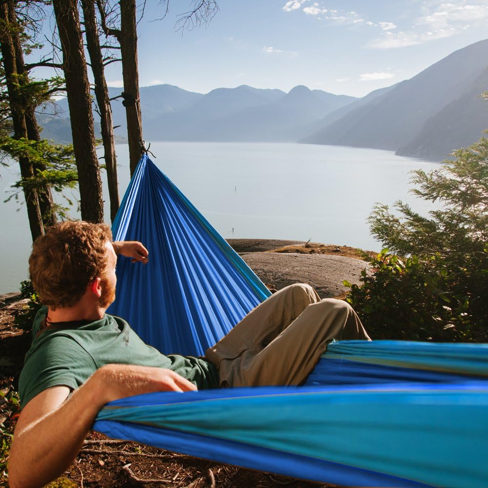Neolite Single Camping Hammock - Lightweight Portable Nylon Parachute Hammock for Backpacking, Travel, Beach, Yard. Hammock Straps & Steel Carabiners Included