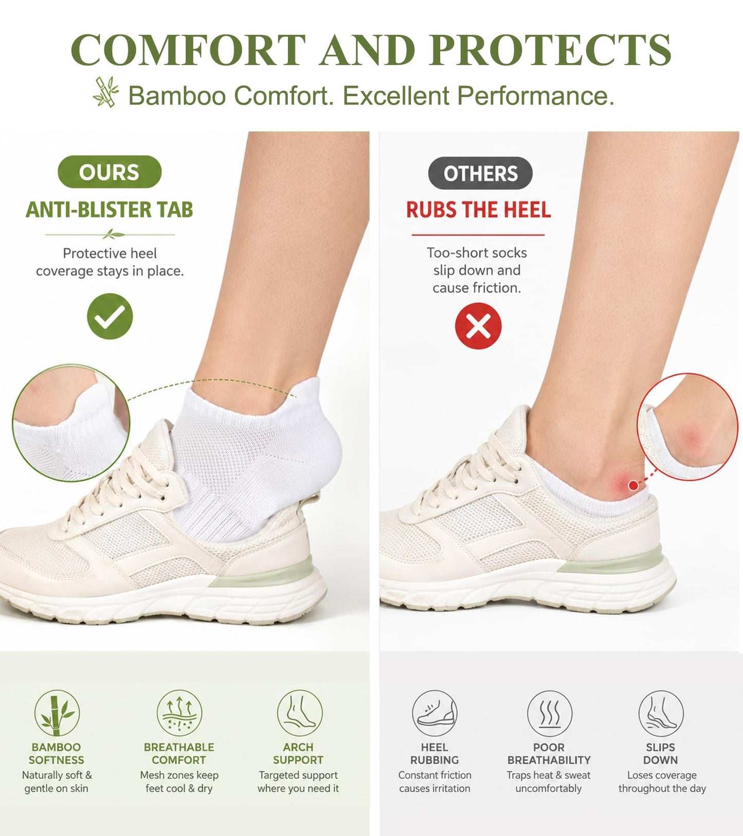 floconssy Ankle Socks for Women, Bamboo Viscose Cushioned Running Socks Low Cut Athletic Short Footies with Heel Tab 5 Pairs