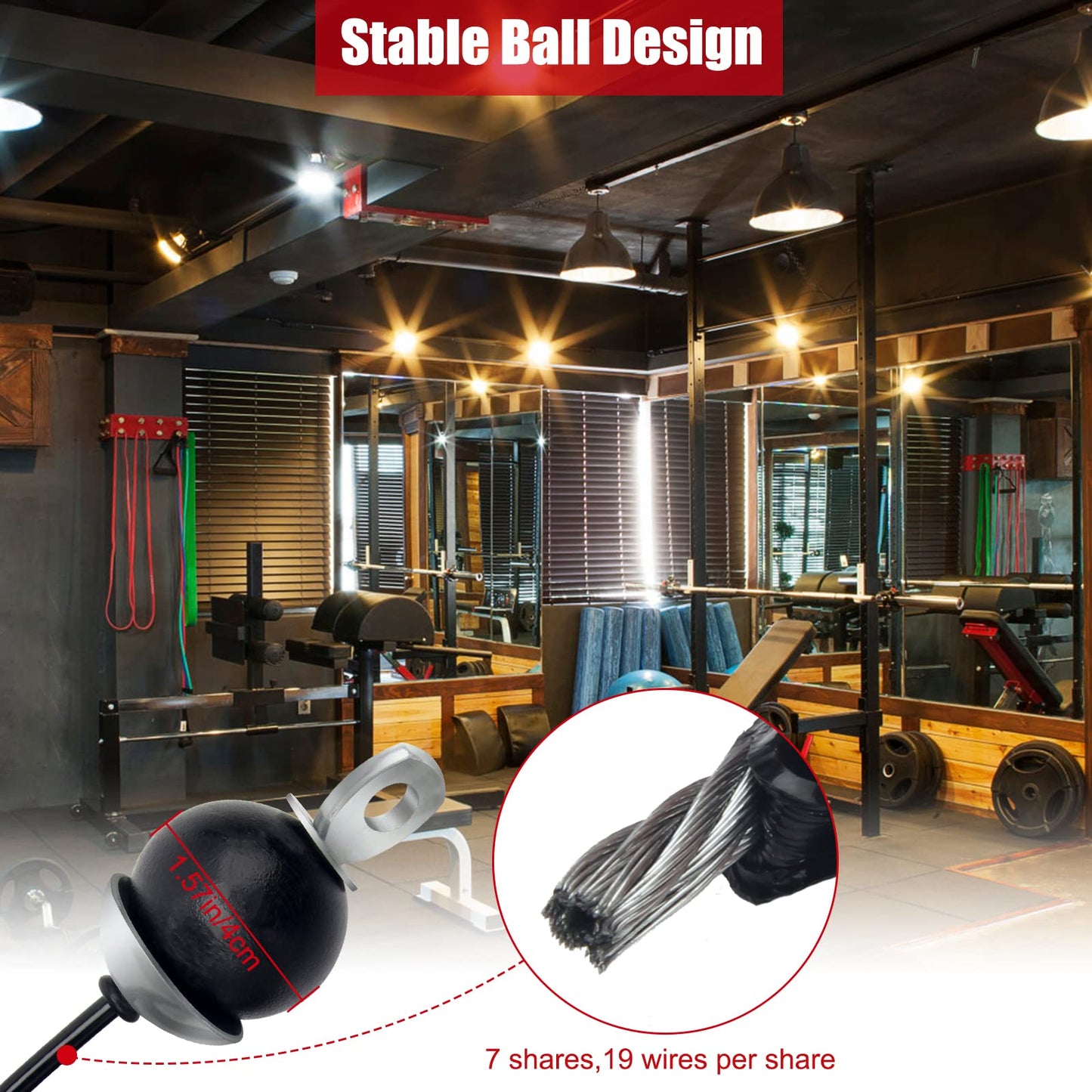 Anglekai 118In Home Gym Replacement Cable, Fix Fitness Pulley Cable with 2 Gravity Ball 5mm Gym Pulley Rope for Exercise Machine (118in)