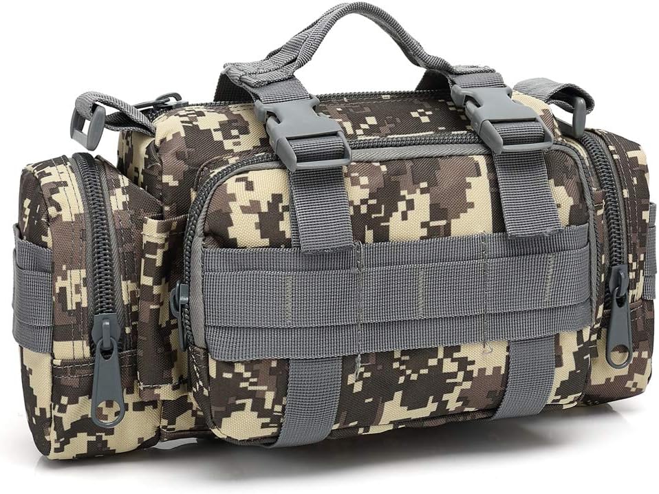 3P Military Duffel Waist Bag, Molle Bicycle/Motorcycle Waterproof Fanny Packs Camera Bag Camo EDC Utility Pouch Crossbody with Shoulder Strap Hand Carry