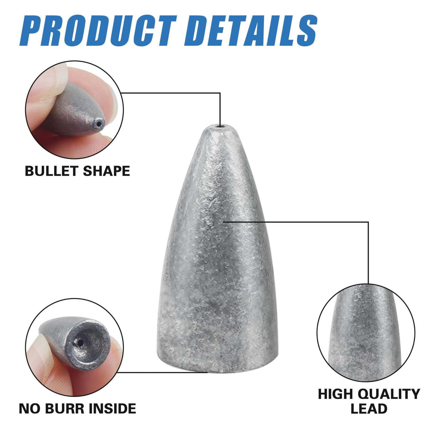 JOGFFDE 50pcs Bullet Fishing Weights Sinker Kit Worm Weights Slip Fishing Sinkers Sliding Weights for Bass Fishing Texas Rigs Freshwater Saltwater Fishing Tackle, Assorted, Unpainted