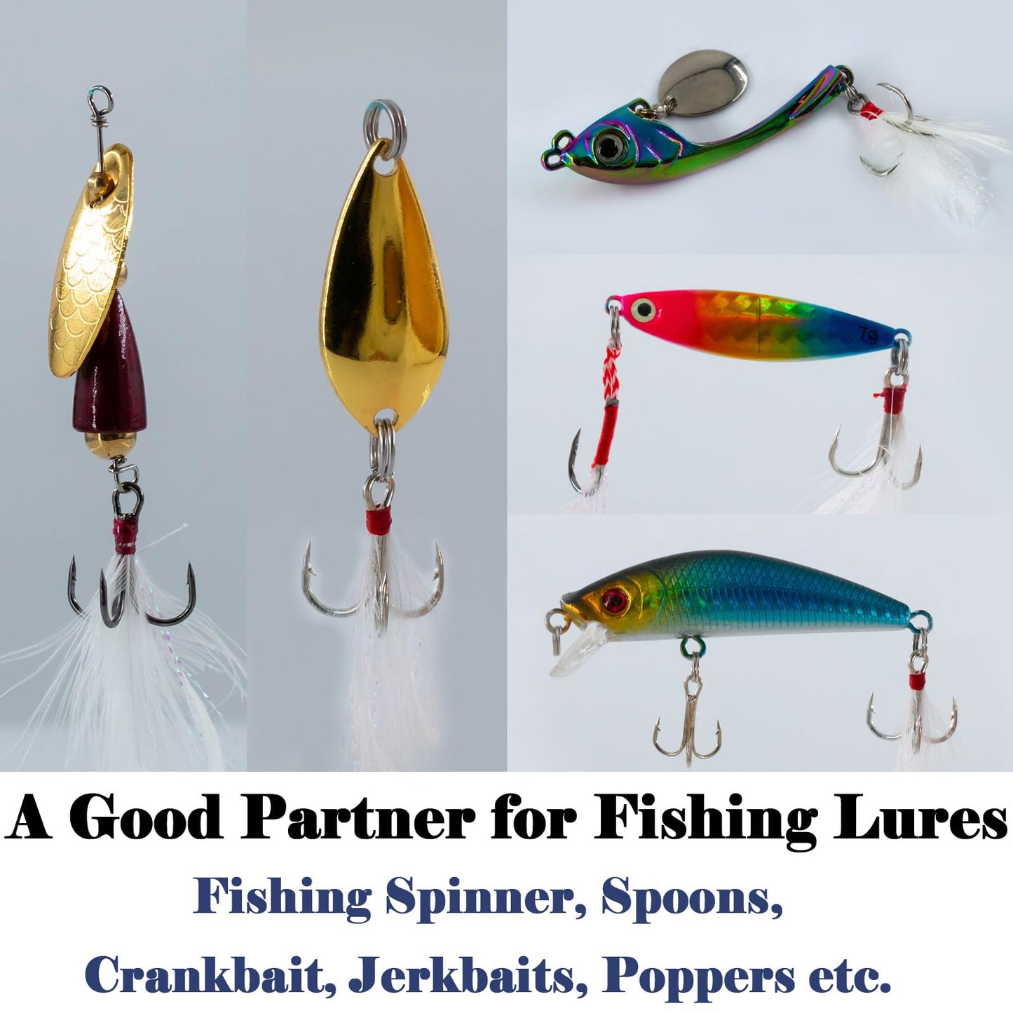 FishTrip Feathered Treble Hooks Fishing, 15Pcs Dressed Treble Hook Size 4 for Fishing Spoons Spinner Crankbait Jerkbait