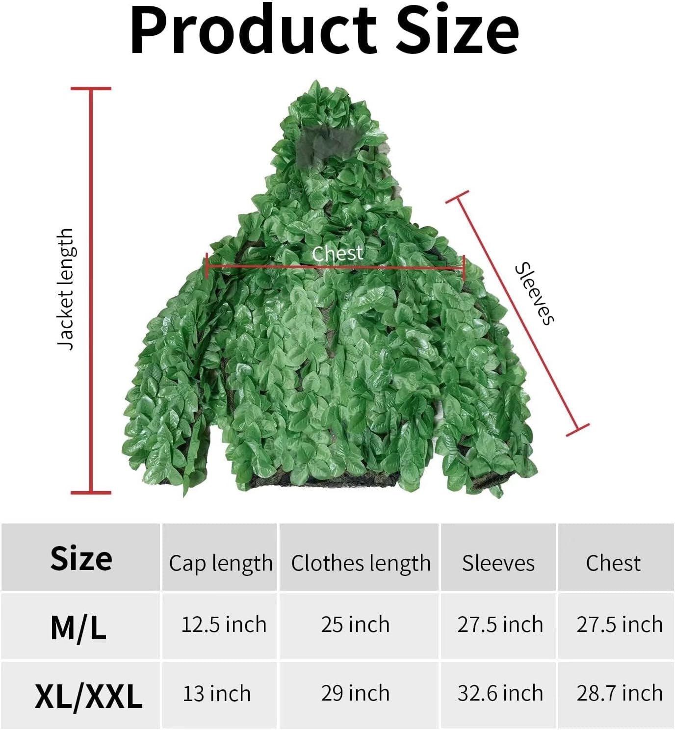 HYOUT Hooded Ghillie Suit Camo Suit Woodland Forest Military 3D Green Leafy Clothing Costume for Jungle Halloween Party
