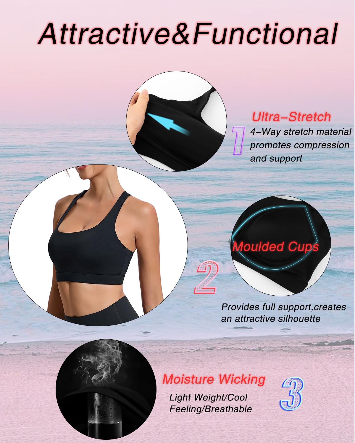 RUNNING GIRL Sports Bras for Women, Molded Cup High Impact Black Sports Bra Workout Bras for Women High Support Racerback(WX3046 Black L)