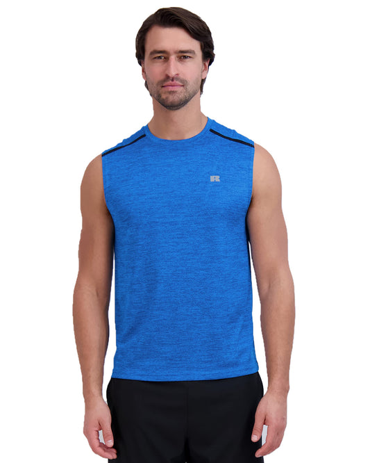 Russell Athletic Mens Dri-Power Space-Dye Short Sleeve Crew Neck Performance Muscle Tee, Aster Blue, S