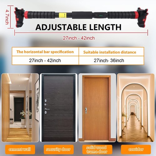 Pull Up Bar for Doorway, Strength Training Pull-up Bars, No Screws, No Installation Required, Max Load 440 LBS Chin Up Bar with Level Meter and Adjustable Width for Home Gym