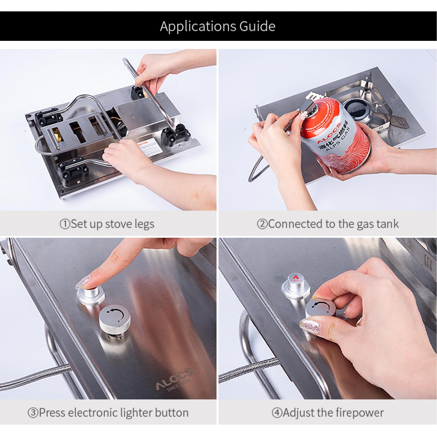 ALOCS Camping Stove, 5500KW Portable Stove with Adjustable Burners, Foldable Table IGT Stove, Gas Camp Stove Propane Burners for Outdoor Cooking,Hiking, Camping, Emergency