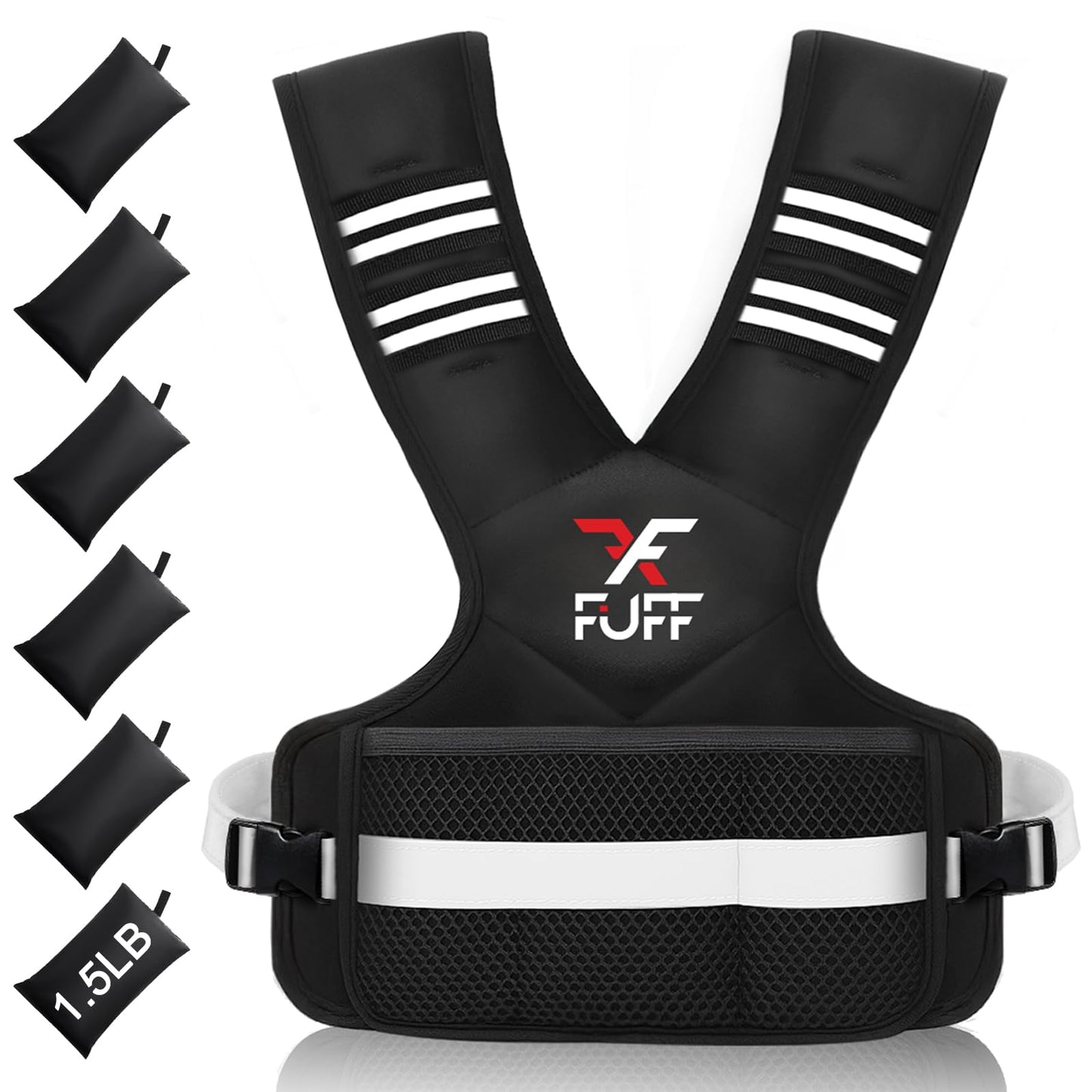 FUFF weighted vest woman 11–20 lb Unisex with 6 Weight Bags, Reflective Running Vest for Walking, Exercise and Strength Training