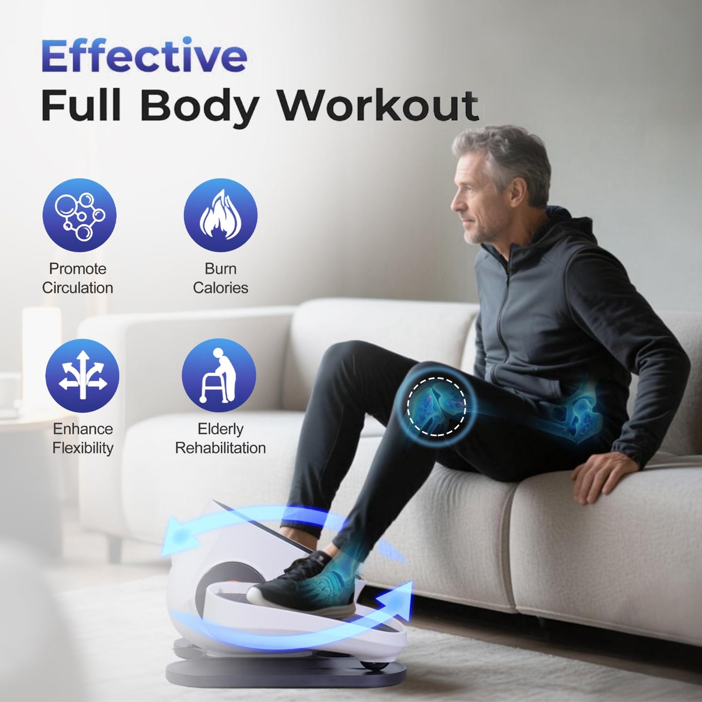 HJDFGSS Under Desk Elliptical Machine, Electric Ellipse Leg Exerciser as Seen on Tv for Seniors with 10 Adjustable,Pedal Exerciser,Exercise Equipment for Home (White)