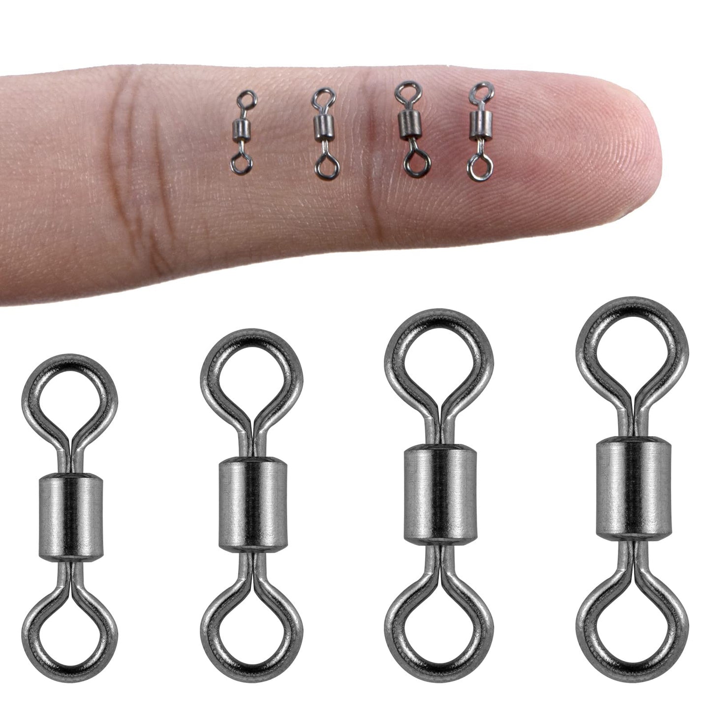 Alwonder 100PCS Micro Swivels for Fly Fishing, Small Rolling Barrel Swivels Fly Fishing Tackles, High Strength Barrel Swivel Hook line Connector with Black Nickel Coating 20LB