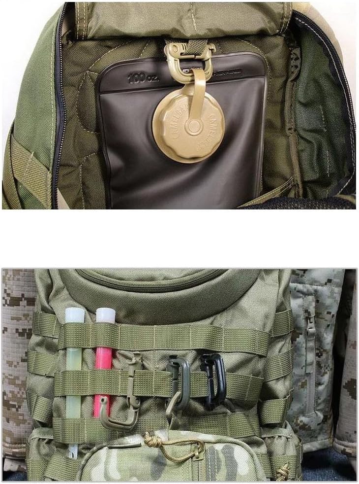 Jadedragon Multipurpose Tactical 360 Rotation D-Ring Clips/Locking Carabiner/Hydration Tube Clips/Elastic String Strap Management Tool for MOLLE Webbing Attachment Backpacks