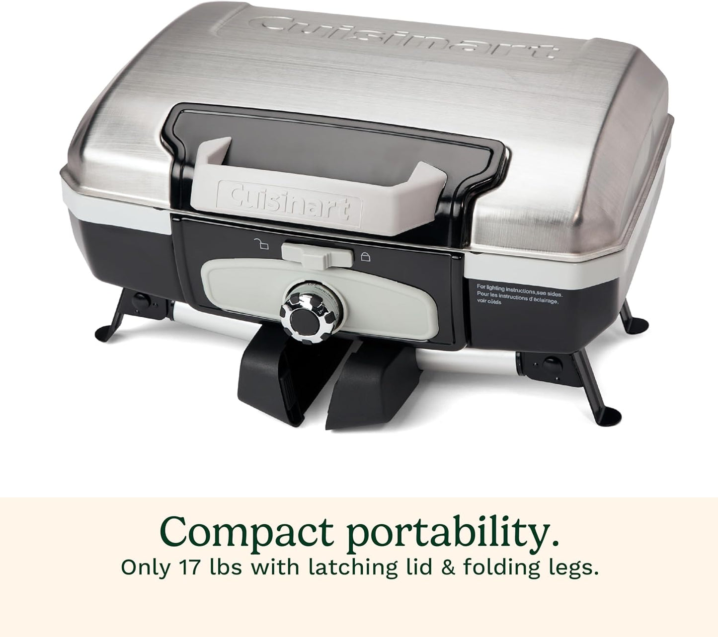 Portable Cuisinart Petite Gourmet Gas Grill - Compact 150 Sq. In. Propane BBQ with 5,500 BTU Burner, Folding Legs & Carry Handles