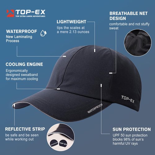 TOP-EX XL XXL Oversized Waterproof Men Women Navy Running Hydro Cooling Hat Baseball Cap for Large Heads