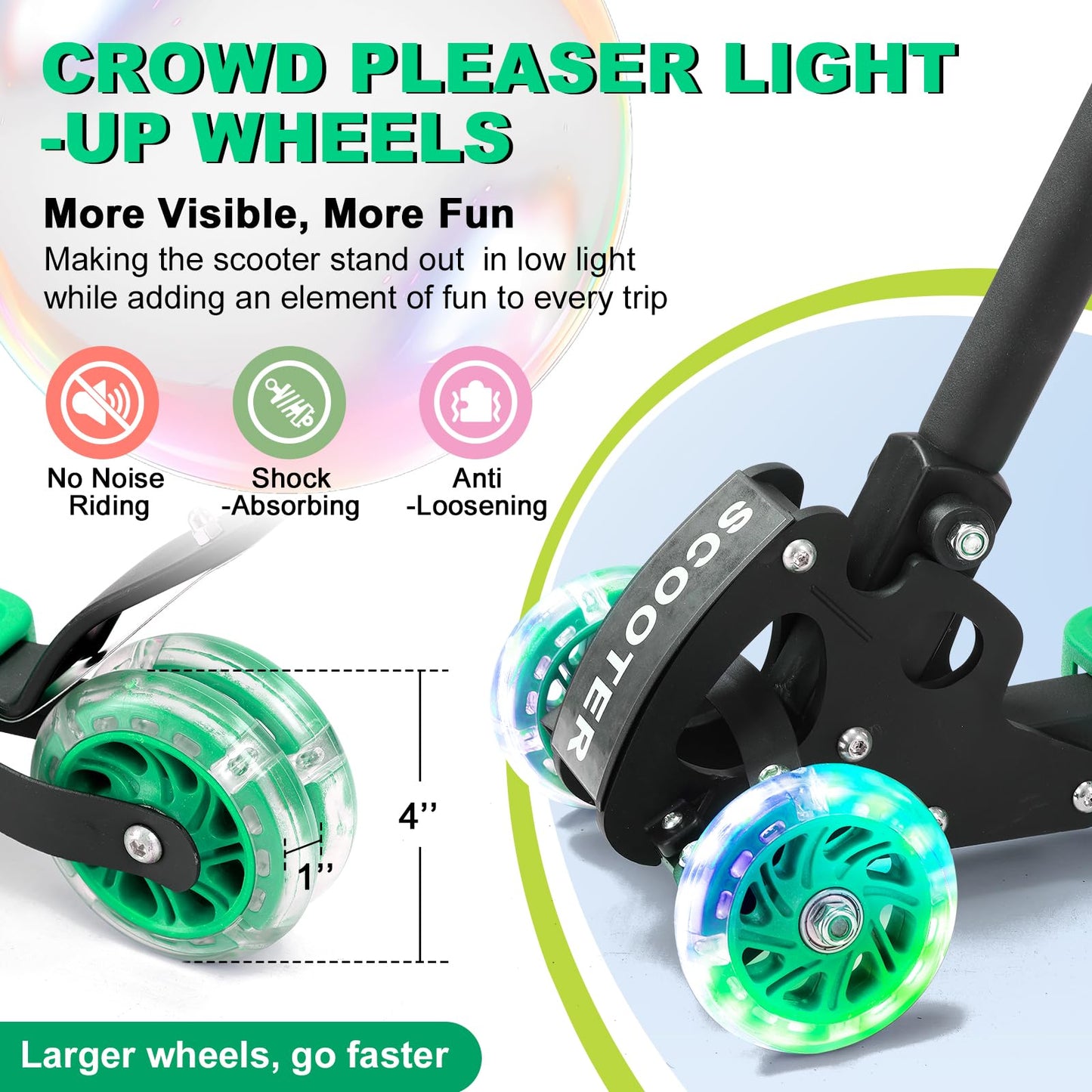 Kids Kick Scooter - LED Light Up 3 Wheel Kick Scooter for Kids 3-5, Adjustable Handlebar Height, Long Anti-Slip Deck,Heavy Duty Metal Scooters for Boys Girls Ages 3-5 5-7, up to 150 Lbs