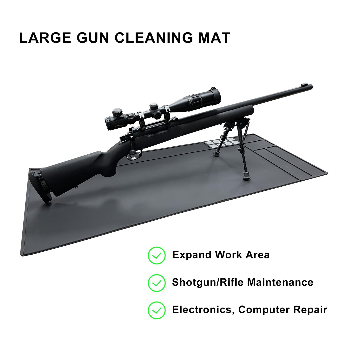 43”X18” Large Gun Cleaning Mat Padded with Magnetic Non-Slip Rubber Protective Repair Mat for Shotgun Rifle WF & Oil Resistant Black